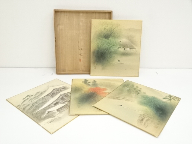 道具 ] - 道具 作家物 四季山水 肉筆色紙4枚（共箱） | ネットショップ